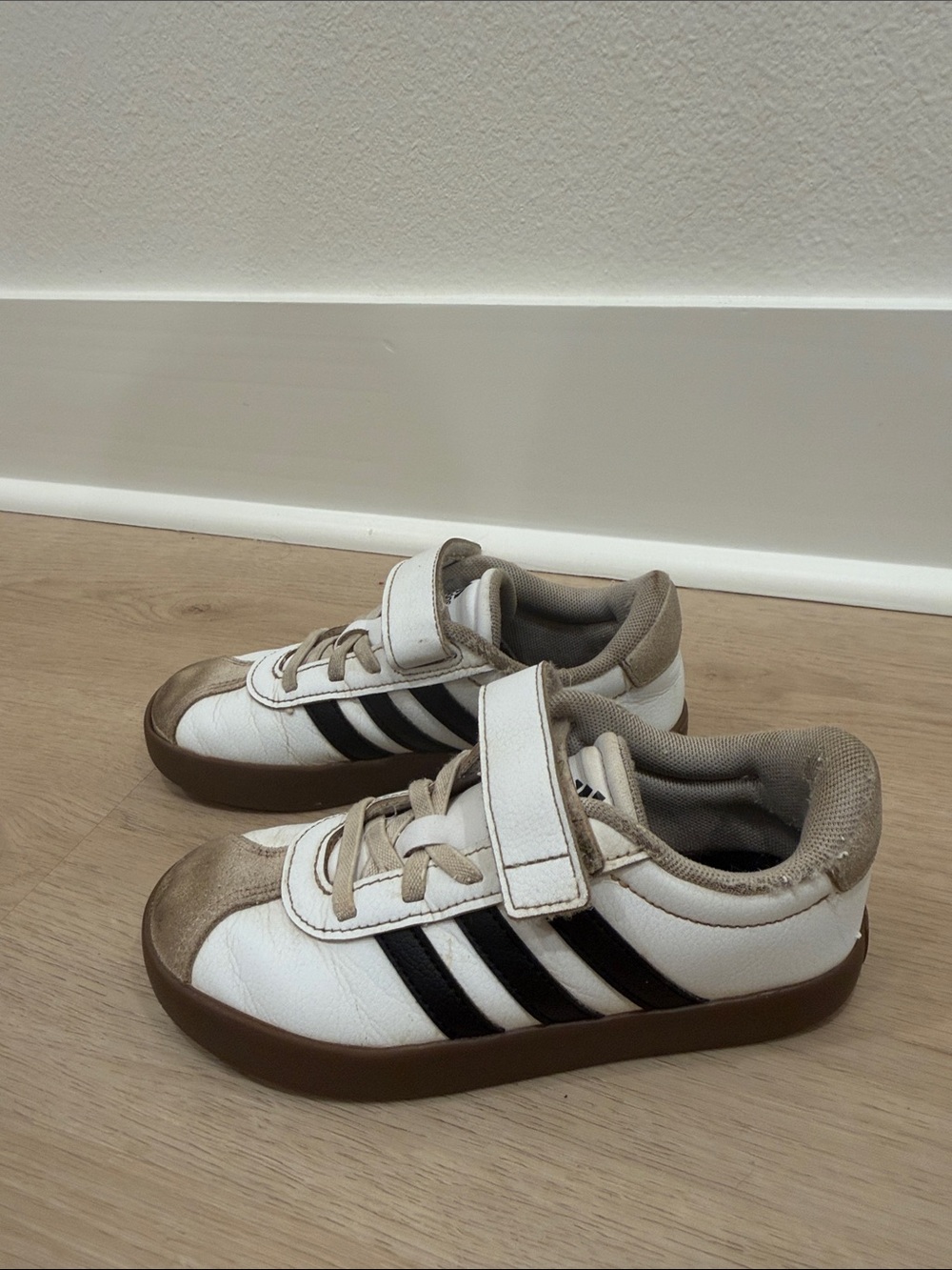 Adidas 13k White and Black Athletic Sneakers with Brown Sole